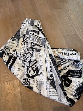 Wide Leg Women's Pants in Black & White Newspaper Print